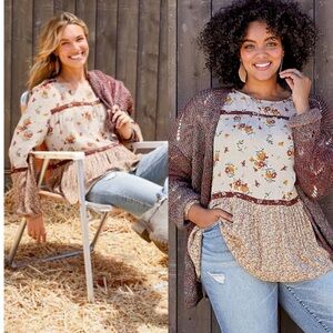 Maurices Tiered Floral Print Long Sleeve Ditsy Floral Cottagecore Boho Top XL